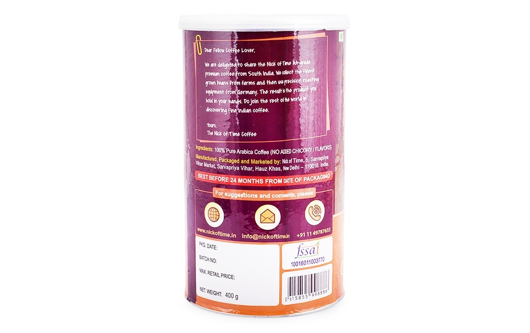 Nick Of Time AA Grade Dark Roasted Beans Coffee   Container  400 grams